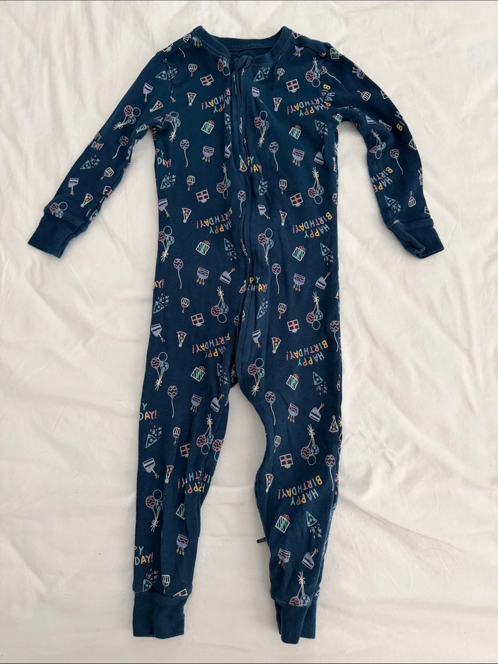 Kids Navy 'Happy Birthday' One-Piece Pajama